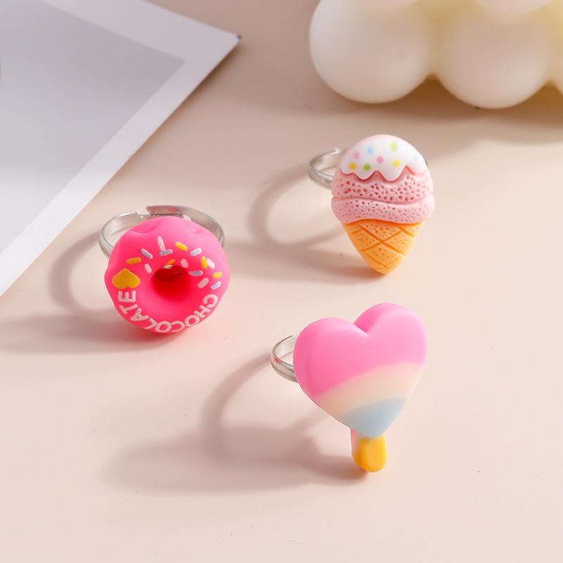 Childrenu0027s Day gift ring resin cute lollipop donut ice cream ring jewelry