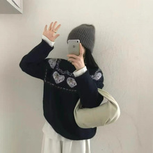 卡通爱心小狗提花圆领加厚套头毛衣2025年新款秋冬针织衫宽松上衣