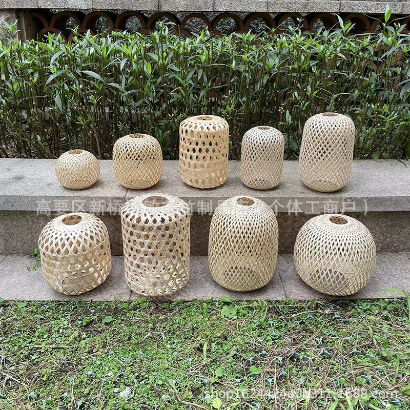 Buca linterna de bambú hecha a mano pura lámpara candelabro en el hogar decoración de ocio Zen retro con soporte de lámpara