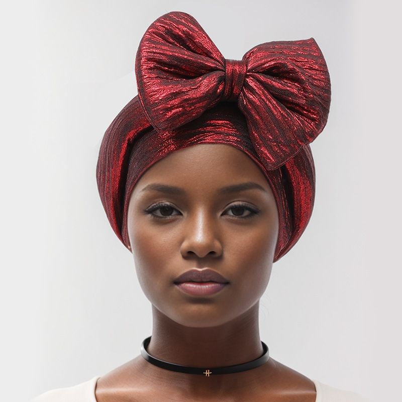 Muslim hat Fashion hot gold forehead big bow African bun hat stretch comfortable headscarf hat_viptrois.com