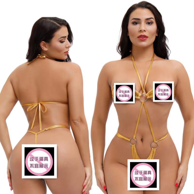 European and American style sexy sexy lingerie halter backless teddy three-point O-ring jumpsuit 7003-1