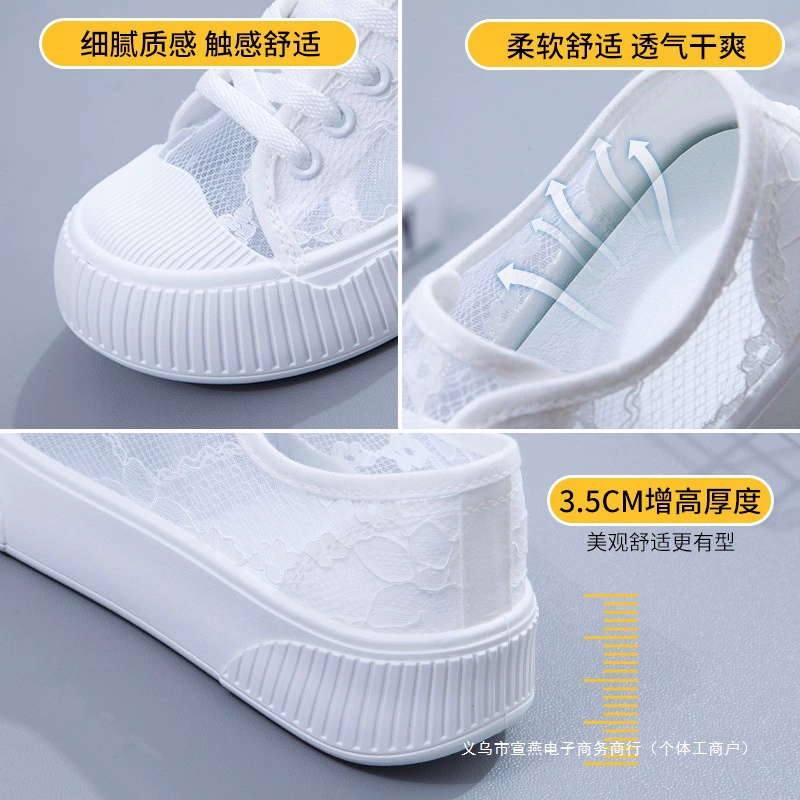 Women's shoes 2025 new spring and summer lace breathable mesh shoes small fragrance style single mesh cookies flat-soled thin white shoes