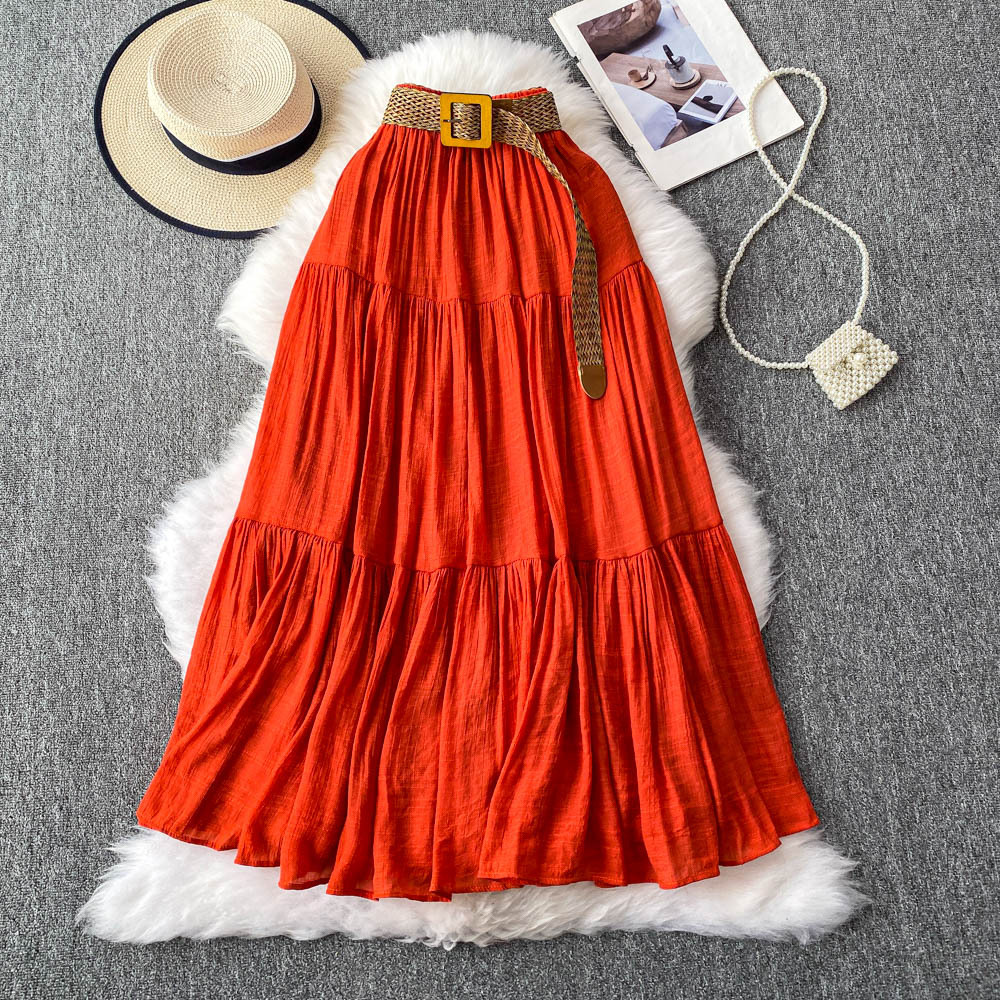 Mid-length Casual High Waist Slimming Large Hem Puffy Cake Dress
