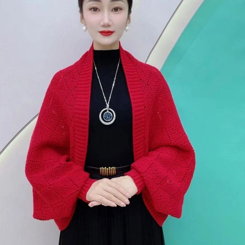 新款秋冬针织密织方格披肩保暖百搭时尚气质开衫洋气外搭镂空|undefined