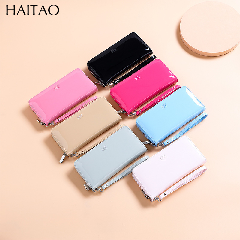 Bolso de pulsación de una sola mujer moda coreana zipper bolso de teléfono móvil esmaltado bolso de mano brillante bolso de tarjeta múltiple