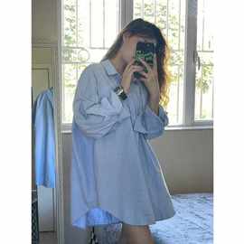 2024新款蓝色衬衫女法式chic早春外套设计感法式防晒衬衣上衣夏季