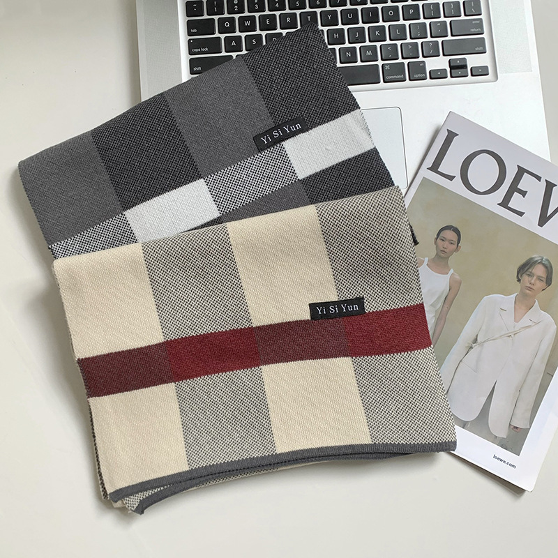 Bufandas de punto coreanas de estilo universal engrosado y cálido para enviar regalo al novio collar de otoño y invierno nuevo bufandas a cuadros