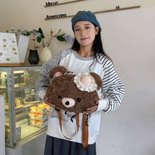 时尚毛绒双肩包可爱小熊大头脸包毛绒玩偶双肩女背包