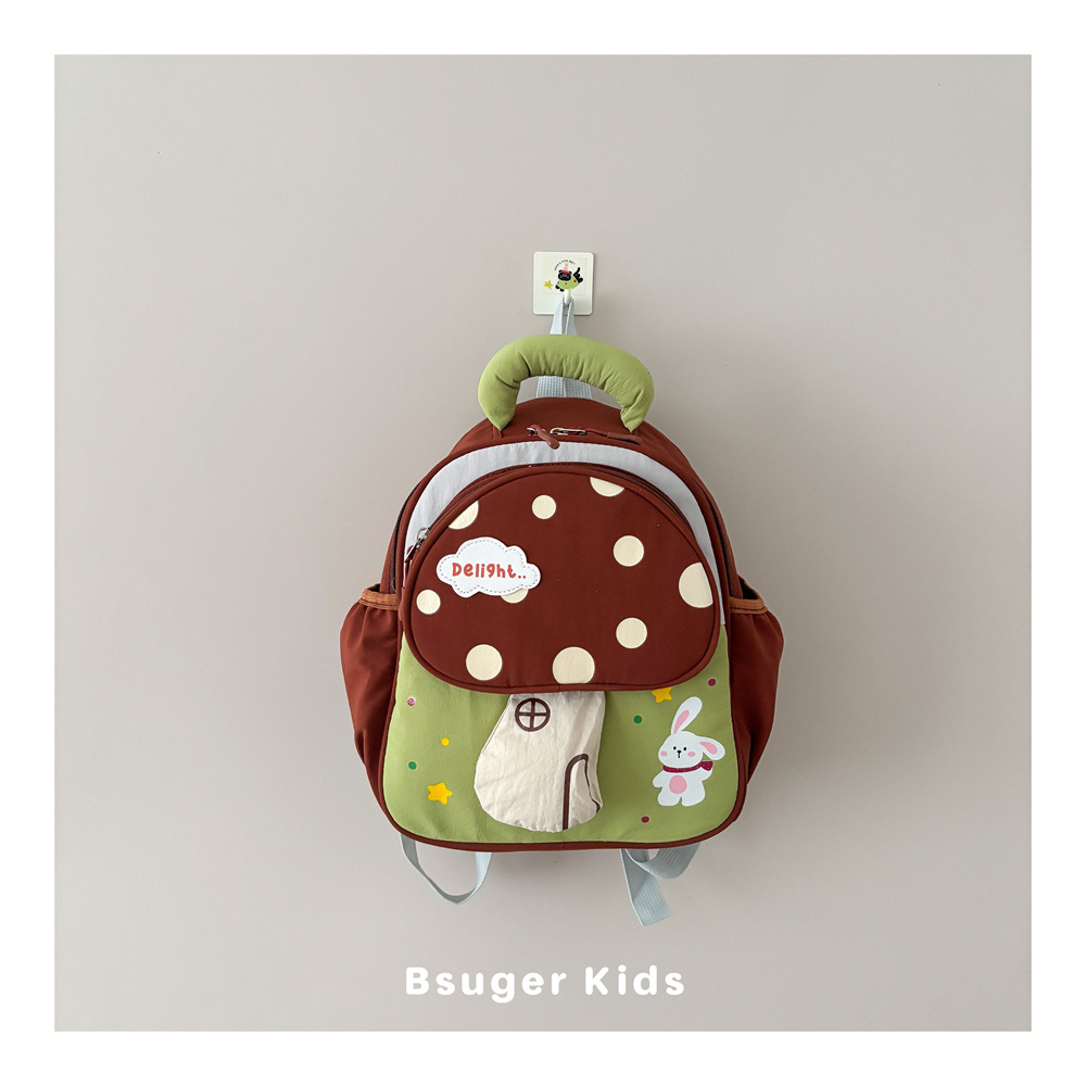 Korean-style polka dot mushroom bunny children's backpack, lightweight and burden-reducing, suitable for boys and girls in kindergarten, for casual travel and leisure