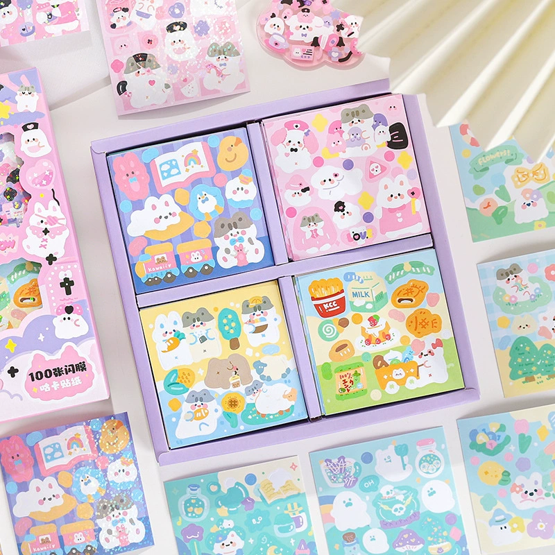 Sticker, rainbow cartoon gift box, scheduler