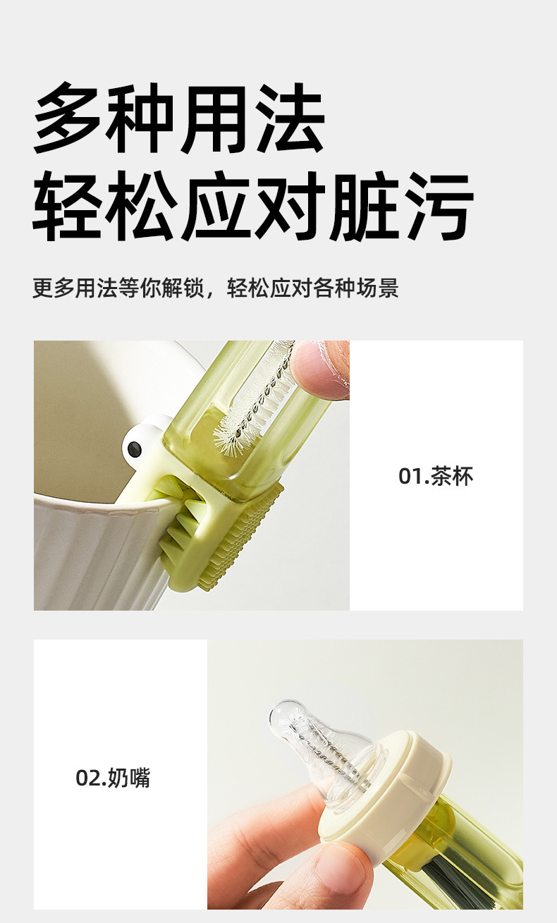 【中国直邮】FaSoLa 小鳄鱼杯盖刷 奶瓶保温杯 三合一清洗刷子 蓝1个