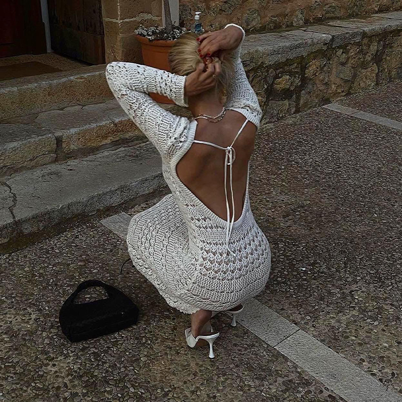 Backless Tie Up Crochet Dress