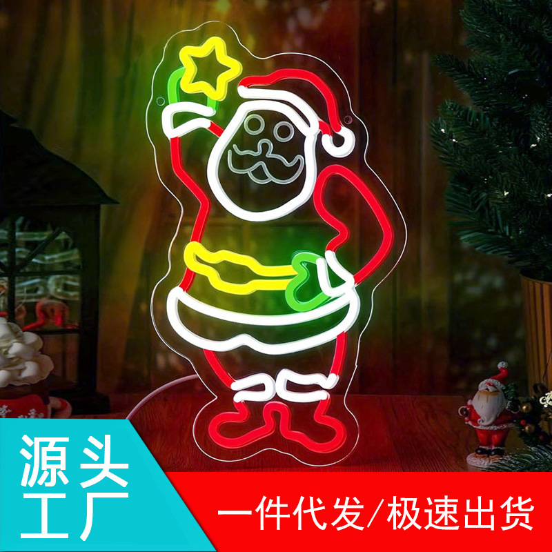Santa Claus Neon Lights - Christmas Decorations with Button Control and USB Power
