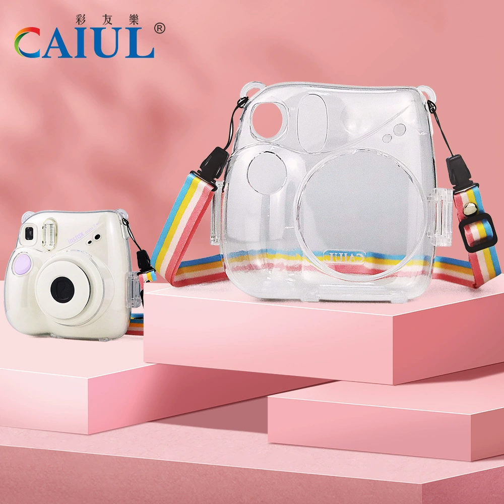 Protective Case (Polaroid) Mini 7+ compatible, crystal transparent shell, colorful strap