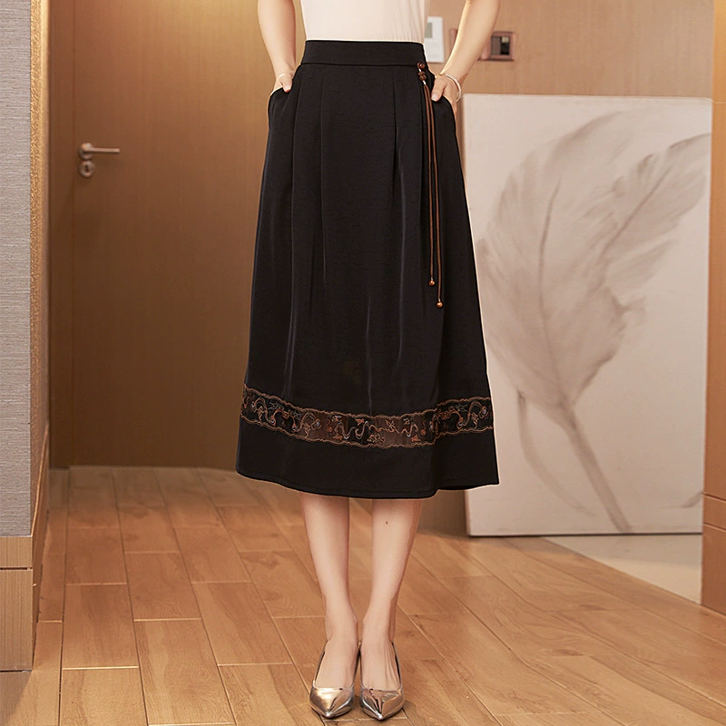 2024 новая юбка-юбка с ацетатным атласным принтом длинная юбка повседневная свободная тонкая юбка