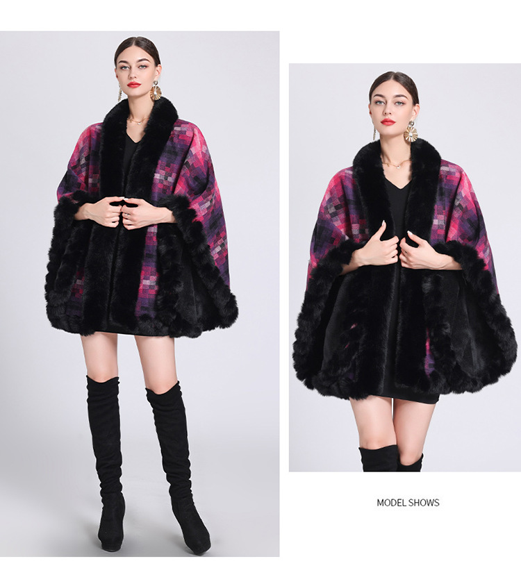 Mantella in pile spesso con colletto a quadri, ampia taglia, cardigan lavorato a maglia per donna_voghion.com