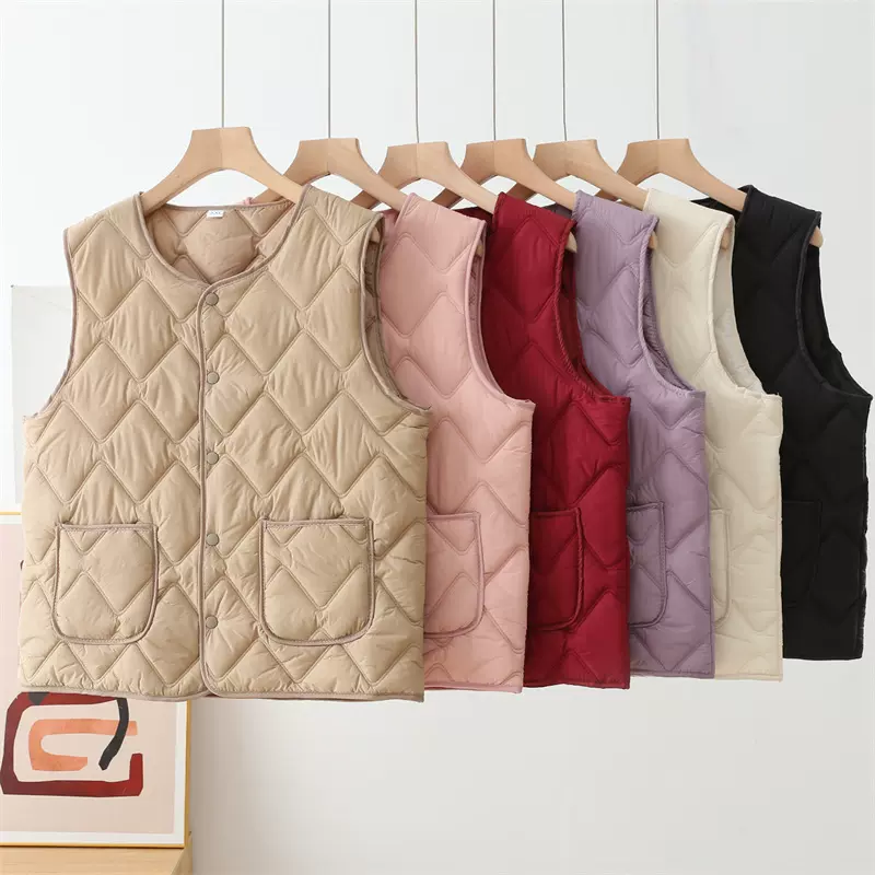 秋冬大码女士棉背心宽松家居轻薄棉马夹无袖棉服V零坎肩保暖外穿