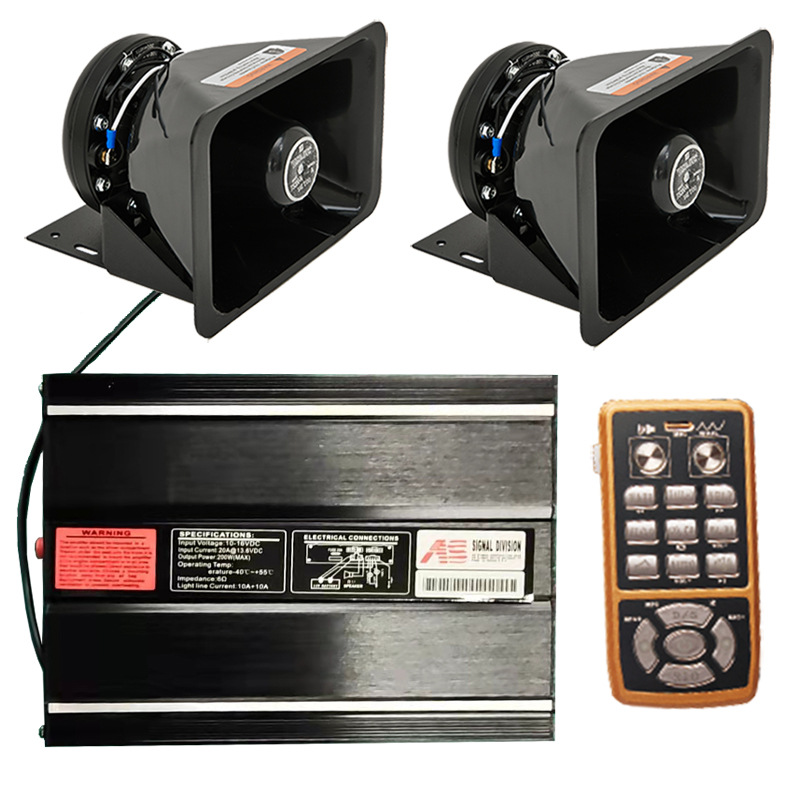Wireless siren 400W loudspeaker high-pitched alarm amplifier AS7200M-2 + round speaker