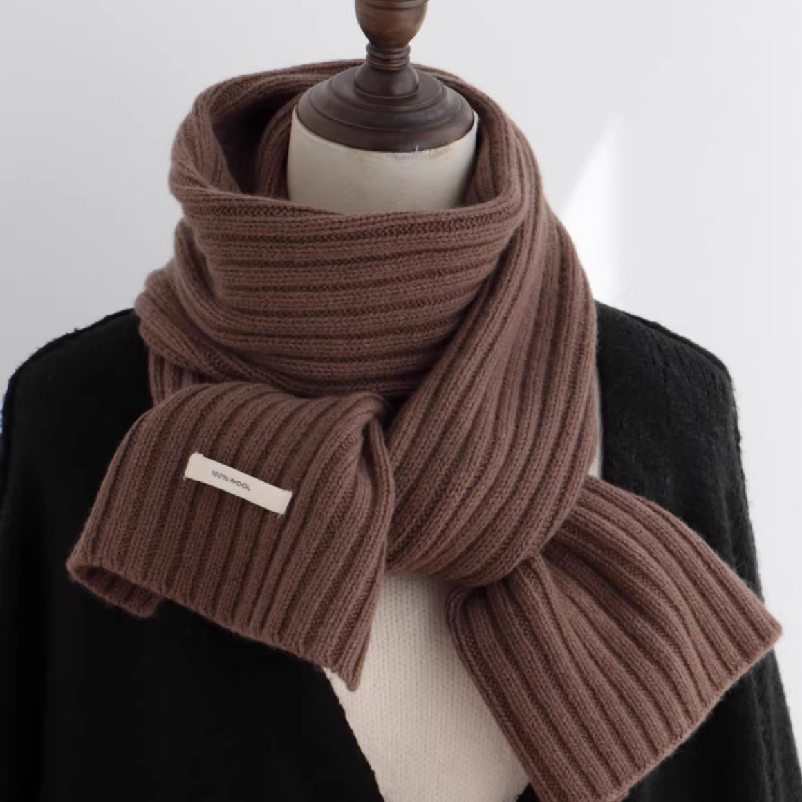 Winter knitted retro solid color keep warm long quality scarf