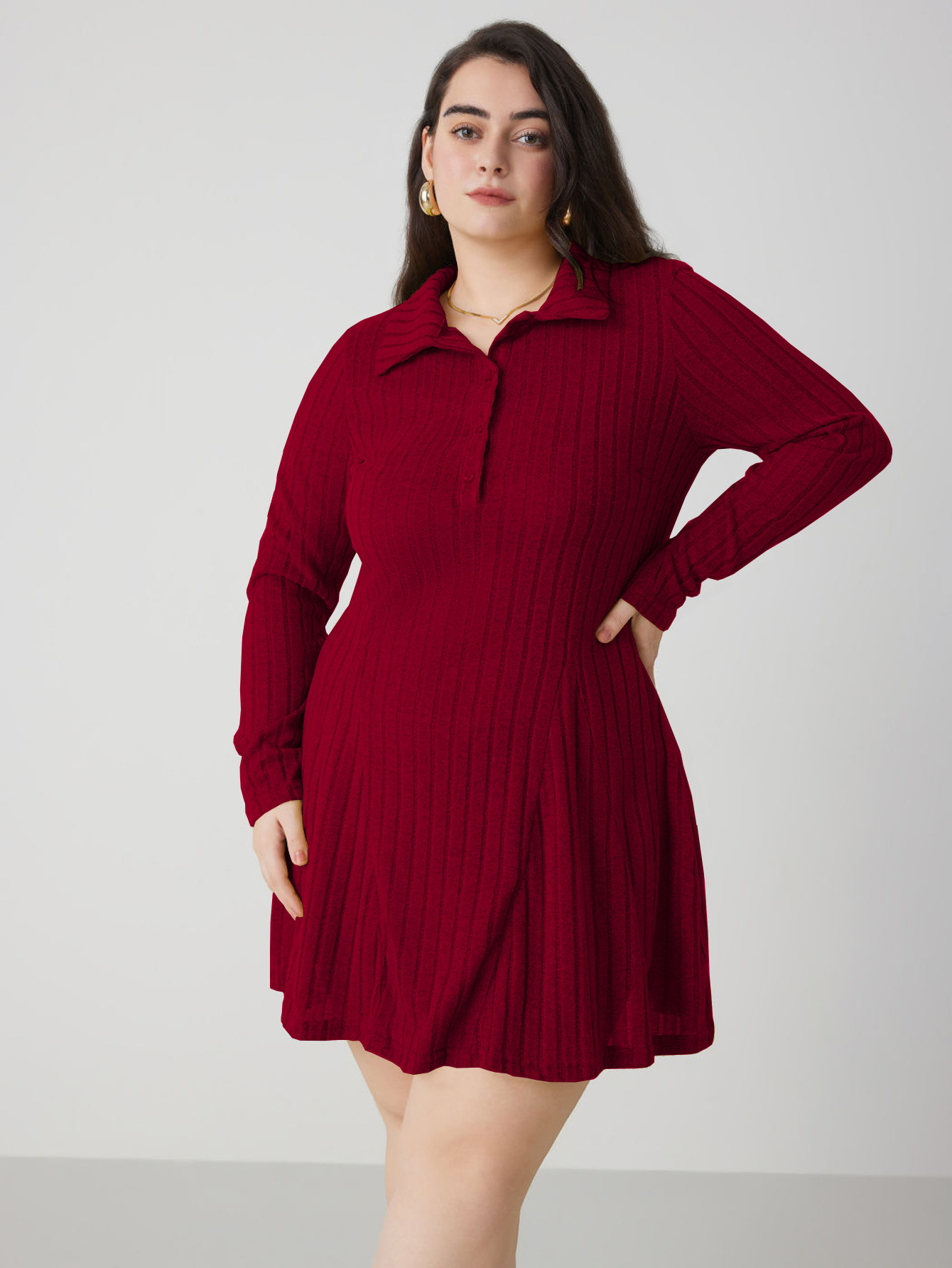 2024 International Station European and American Women's Clothing Royal Sister Commuter Red dress Autumn and Winter Fashion All-match A- shaped Skirt