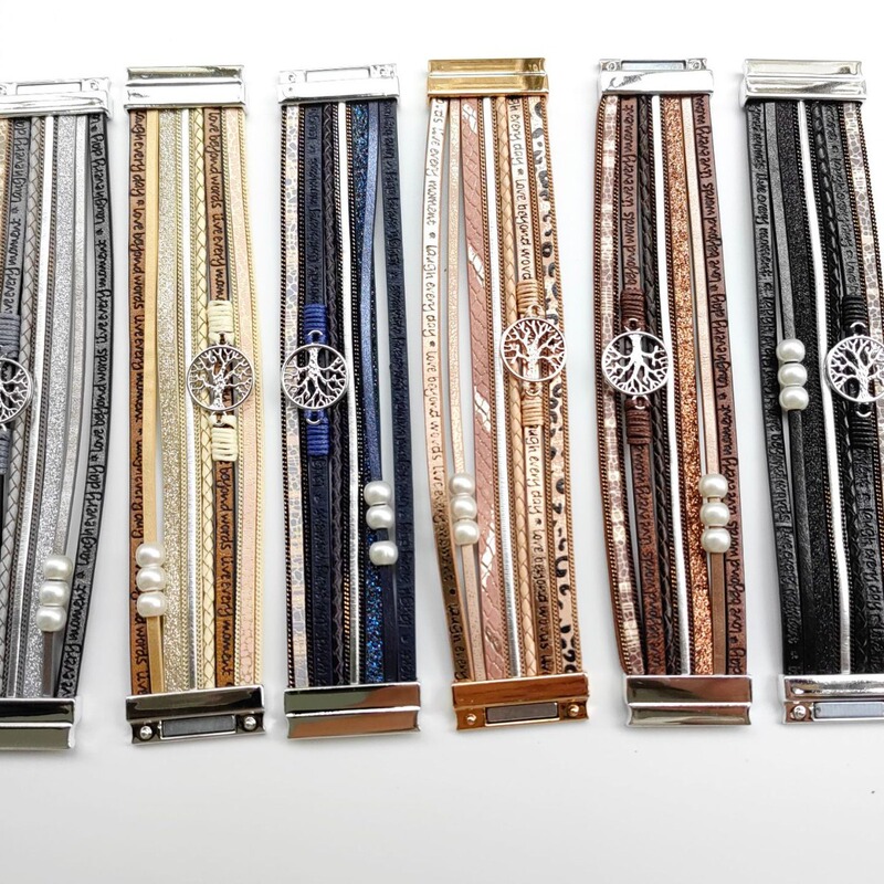 Cross-Border Hot-Selling Bracelet Hollowed-Out Tree of Life Bracelet Letter Pearl Multi-Layer Leather Bracelet Magnetic Buckle Jewelry Men's Wholesale Cross-Border Hot-Selling Bracelet Hollowed-Out Tree of Life Bracelet Letter Pearl Multi-Layer Leather Bracelet Magnetic Buckle Jewelry Men's Wholesale