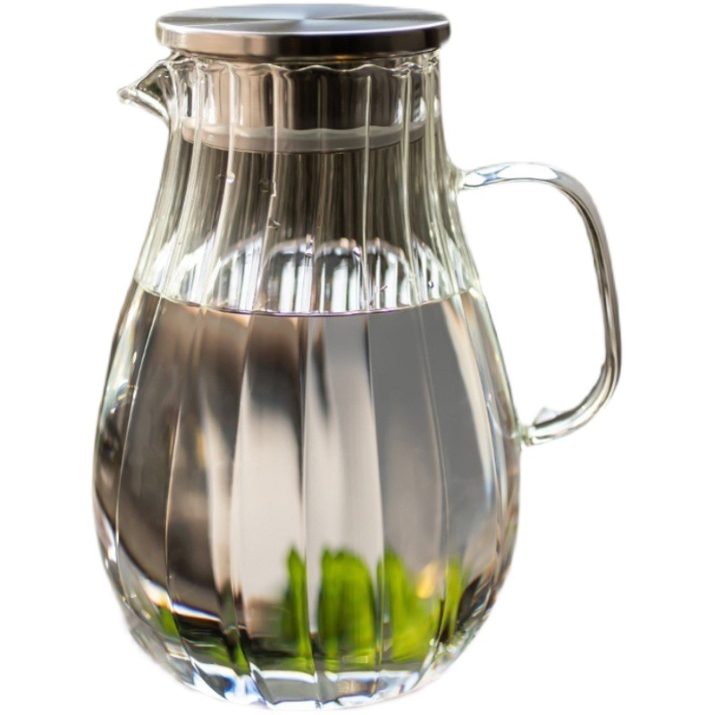 Creativo rayado gota de agua fría botella de agua borosilicato vidrio tetera hogar cubierta de acero inoxidable gran capacidad botella de agua fría