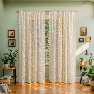 French Retro High-end Lace Curtain Living Room Bedroom Light Luxury Gauze Curtain Tulip Embroidered Fabric Curtain Cross-border