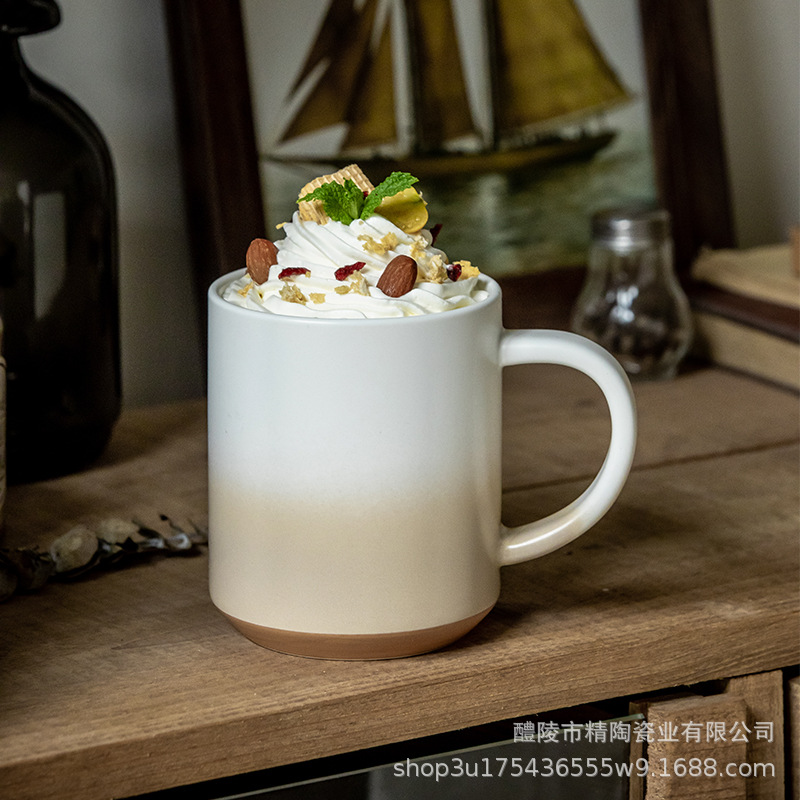 Exportación transfronteriza nuevo gradiente mate taza recta ahumado amarillo taza de café de cerámica taza de gran capacidad al por mayor