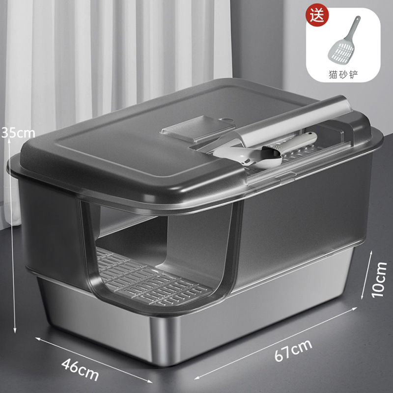 Big Mac corredor de acero inoxidable lavabo de arena para gatos anti-spillado tipo semi-cerrado inodoro de plástico para gatos anti-odor artículos para mascotas