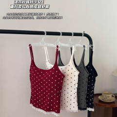 秋冬磨毛新品吊带背心波点B*M蕾丝纯欲辣妹内搭外穿百搭免穿bra