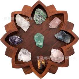 跨境木质莲花托盘木制水晶托盘外贸复古木制香薰精油收纳盘托盘