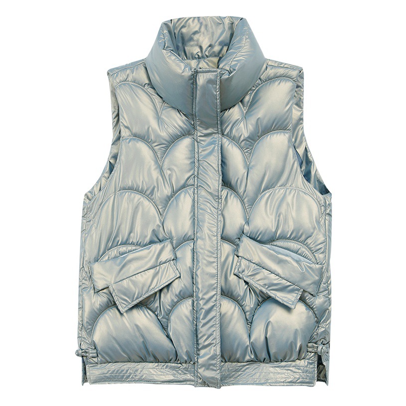 Coreano brillante lavar la capa de algodón de pluma suelta a prueba de viento impermeable chaleco de invierno corto chaleco de hombro chaqueta