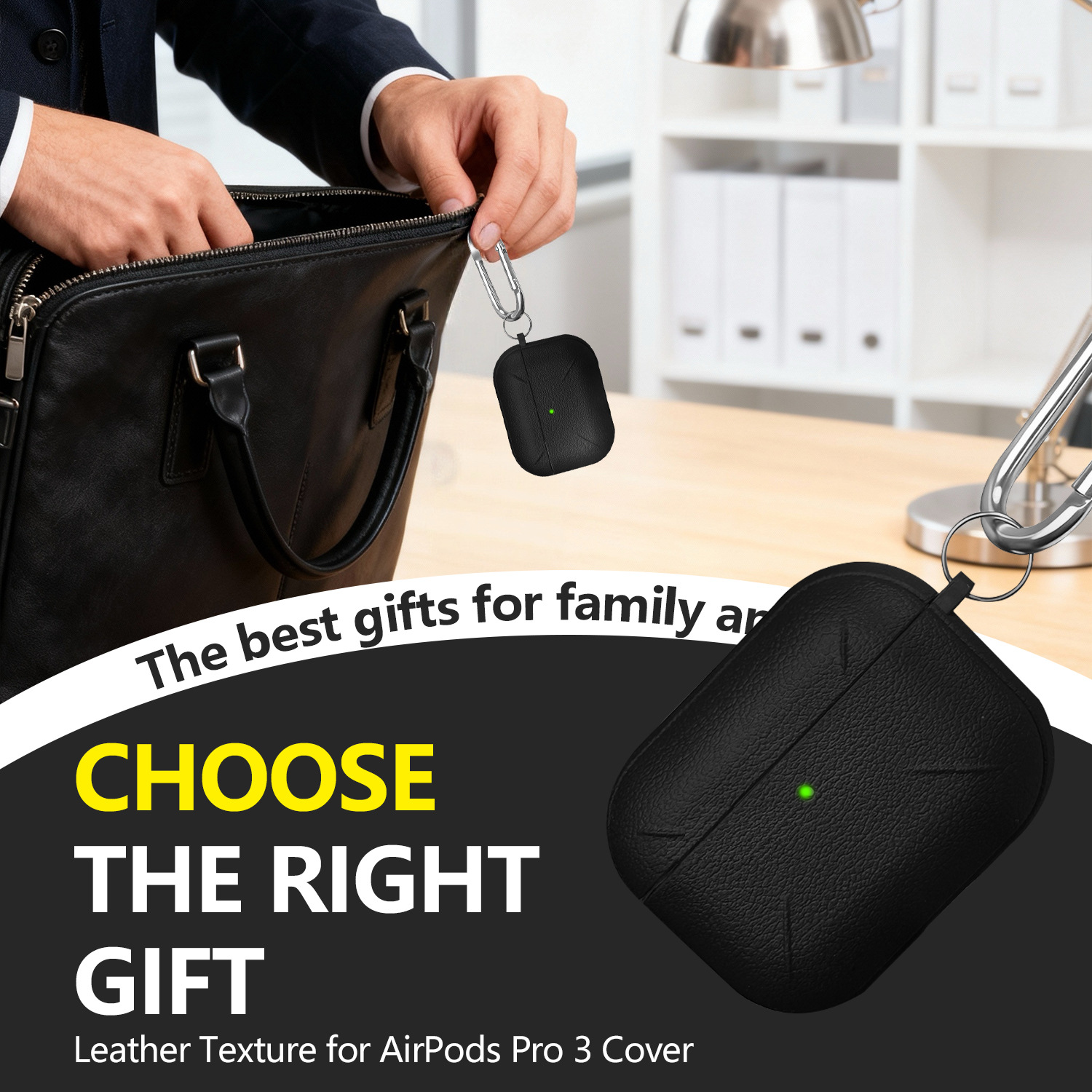 Premium Leather Airpods Pro 3 Case With Keychain And Cleaning Pen_voghion.com