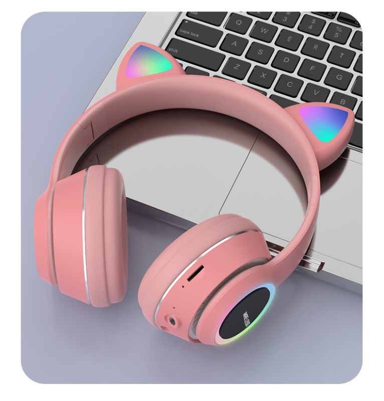 新しいかわいい猫の耳のイヤホンrgbの走馬灯の無線のヘッドセット式のbluetoothのゲームのイヤホンはカードを挿して通用することができます。|undefined