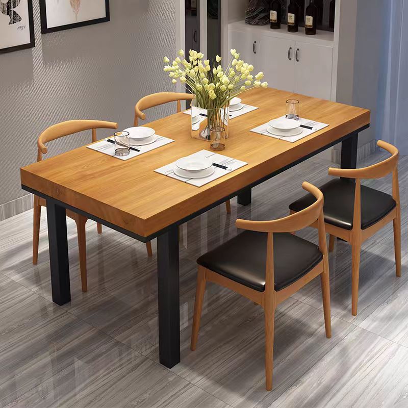 Nordic Rectangular Solid Wood Dining Table and Chair Combination Simple Casual Theme Restaurant Table and Chair Home Log Dining Table
