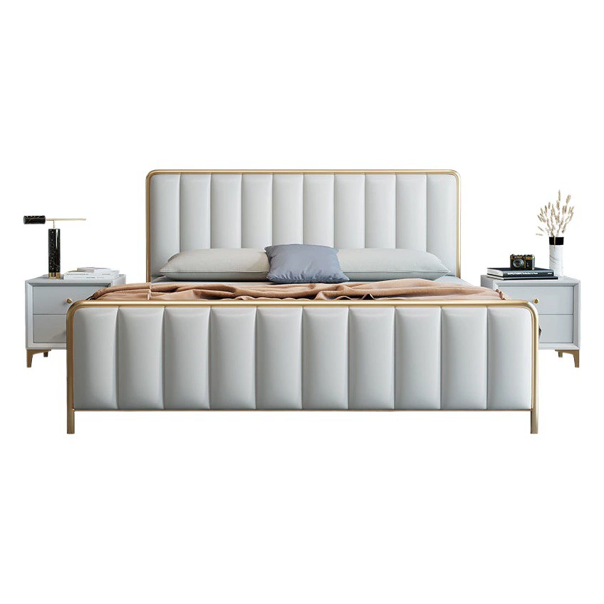 Кожаная кровать Современный простой стиль Прямая продажа Легкая роскошная кожаная художественная кровать Современная простая мягкая кровать Двуспальная спальня Свадебная кровать