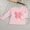 Children's demi-season long-sleeve, elastic T-shirt with bow, top, long sleeve, Korean style