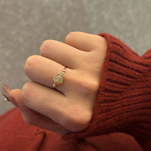 Natural Wet Hetian Jade Sunny Water Ring White and Fade-free Gold Gentle Style Niche Ring Index Finger Ring