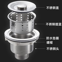 Kitchen single and double slot stainless steel drain short tooth steel head mop pool vegetable basin basket basket drain pipe accessories