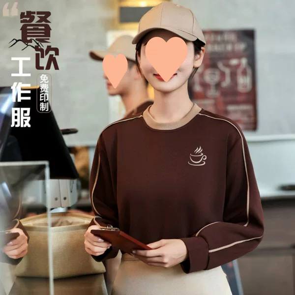 XQYL-3219 # Round-neck double-striped sweatshirt, available in multiple colors, 8 colors, 6 sizes, suitable for the catering industry, 100% polyester