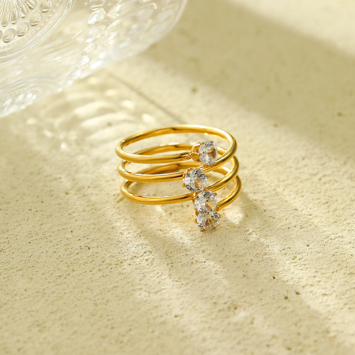 Zircon Inlaid Stainless Steel Open Ring