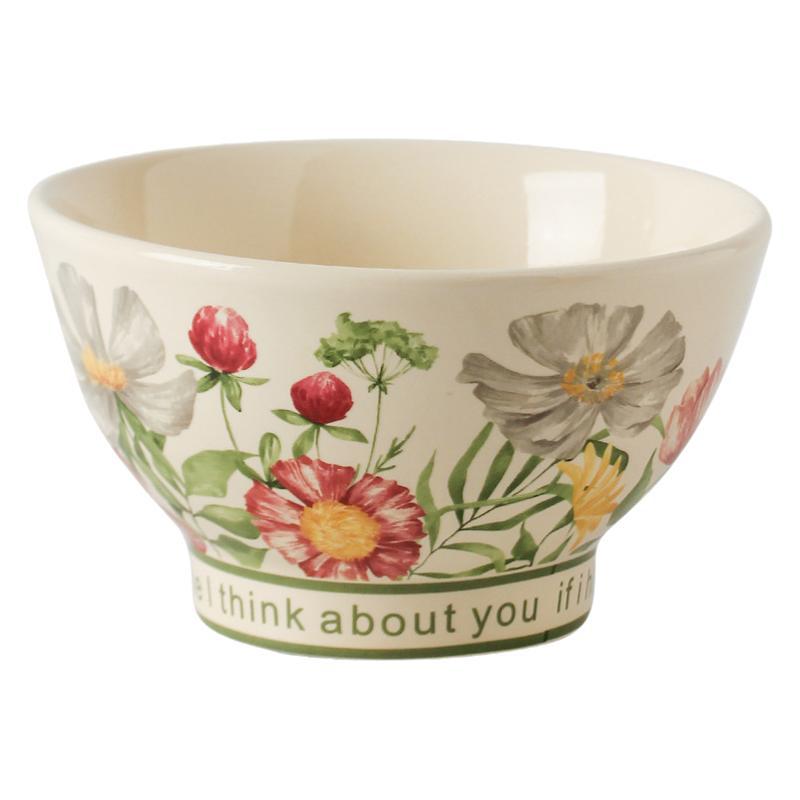 Orquídea de campana feliz lujosa doméstica ins viento cubiertos de arroz de pies altos tazón de fideos tazón de cerámica tazón de arroz de 5 pulgadas simple tazón