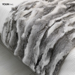 Light Luxury Model Room Bed Flag Green Grey Rabbit Hair Modern Simple Living Room Blanket Cover Blanket Hotel Homestay Bed End Towel Bed Flag