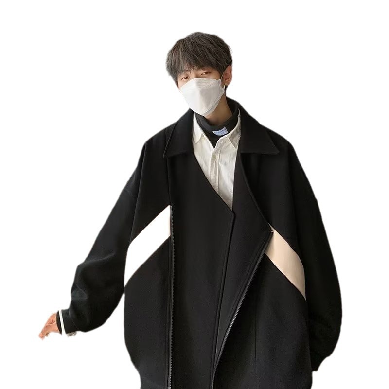 Primavera y otoño todo fósforo estilo de Hong Kong chaqueta de trabajo a juego de colores para hombres chaqueta suelta de cuello alto marca de moda inis shuai chaqueta casual