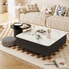 客厅岩板方形现代简约茶几极简小户型轻奢黑色感组合玻璃茶桌