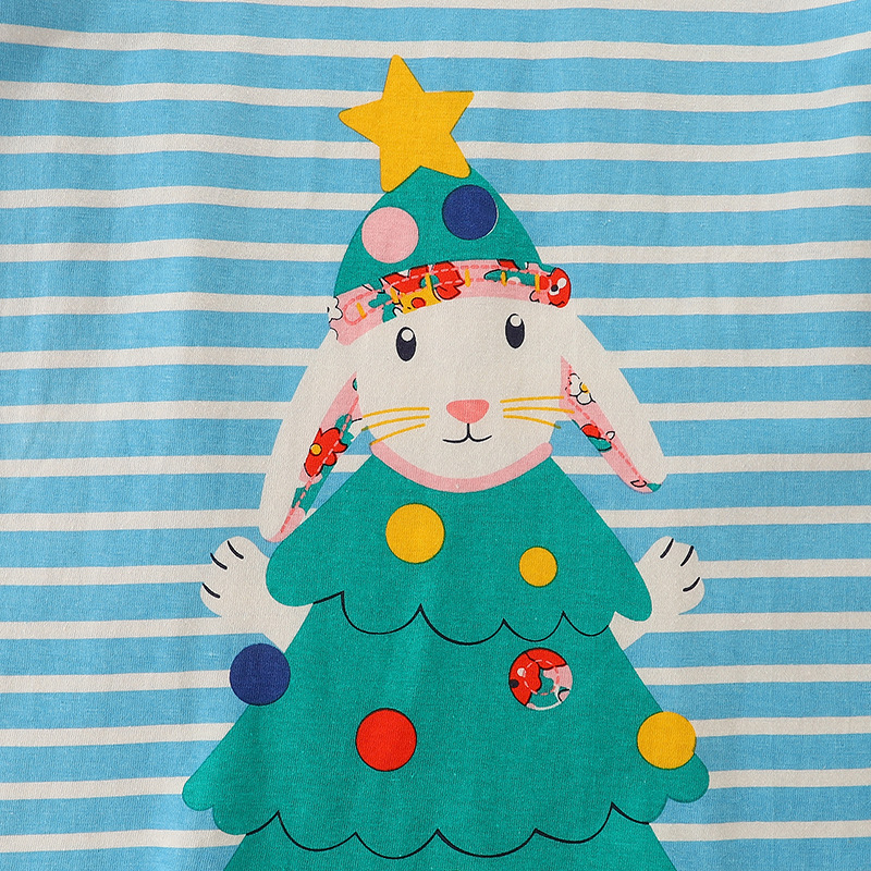 Camiseta de manga larga para niños estilo europeo y americano, nuevo estilo navideño de otoño con estampado de conejo, camiseta básica para niños, venta al por mayor de una sola pieza.