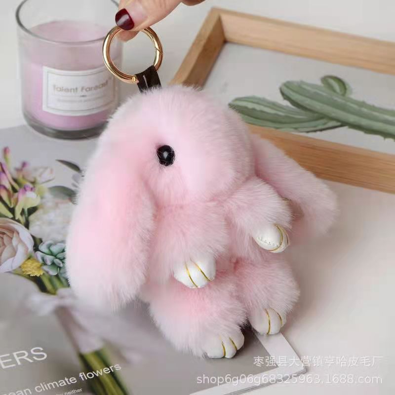 Cute Rabbit Bag Charm Faux Ferret Fur Plush Rabbit Keychain Accessory