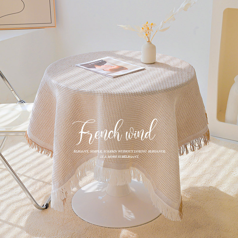 De alto grado de tela de punto de encaje redondo cubierta de tela francés mantel redondo algodón lino mesa de café mantel ins estilo