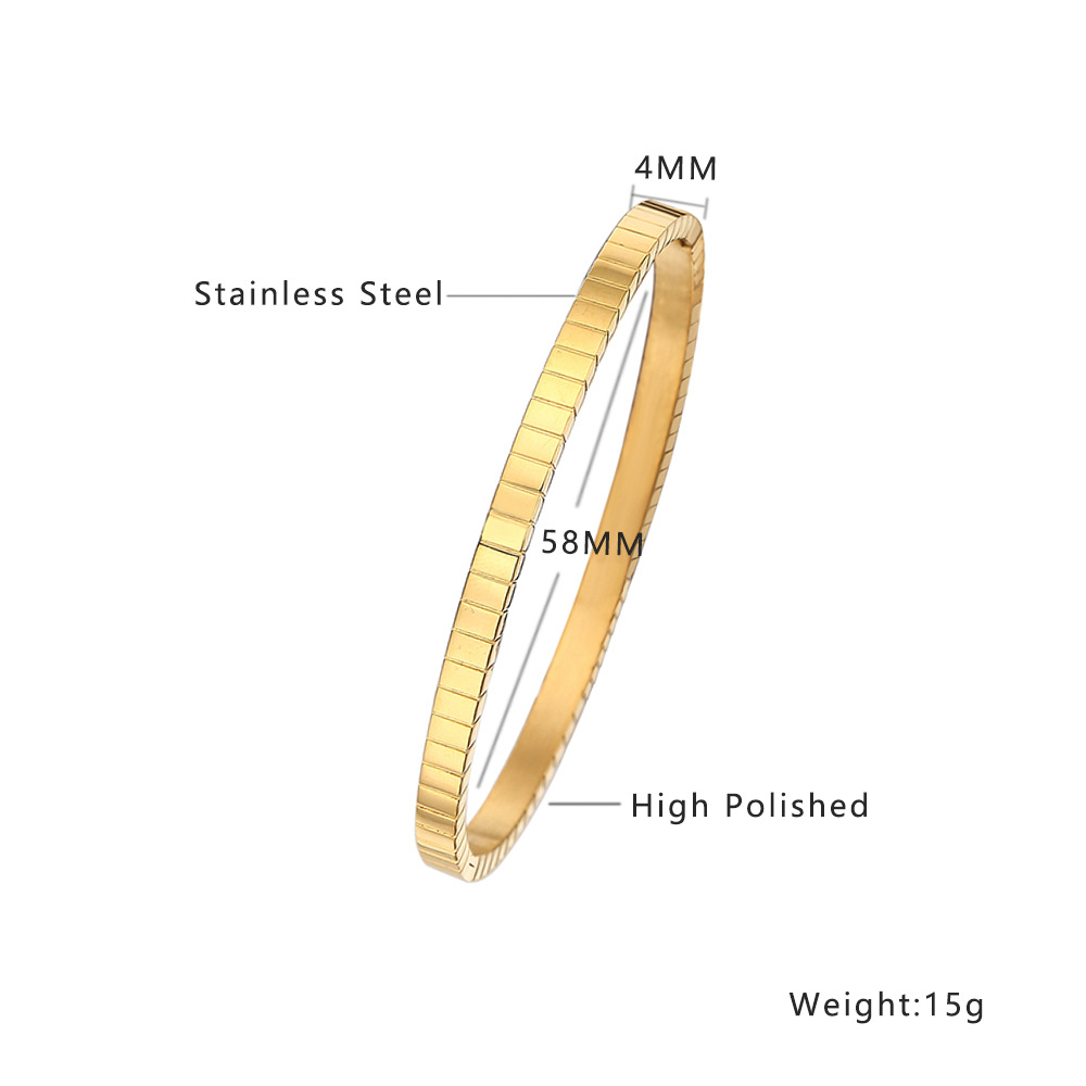 Women's Stackable Diamond Pattern Bangle In 18k Gold Plated Steel_voghion.com
