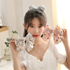 Hairgrip with bow, shiffon cloth, hairpin, hairpins, hair accessory, Korean style, floral print